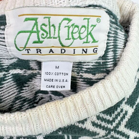 VTG Ash Creek Sweater Mens Medium Cream Green Fair Isle Crew Neck Nordic - Picture 4 of 7